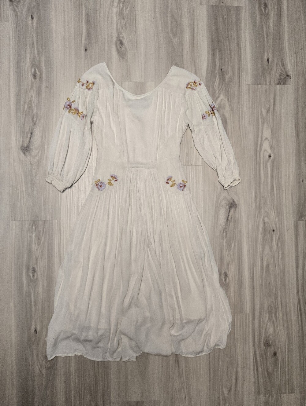 Free People Day Glow Embroidered Midi Peasant Dress Cream Boho XS - Picture 3 of 5